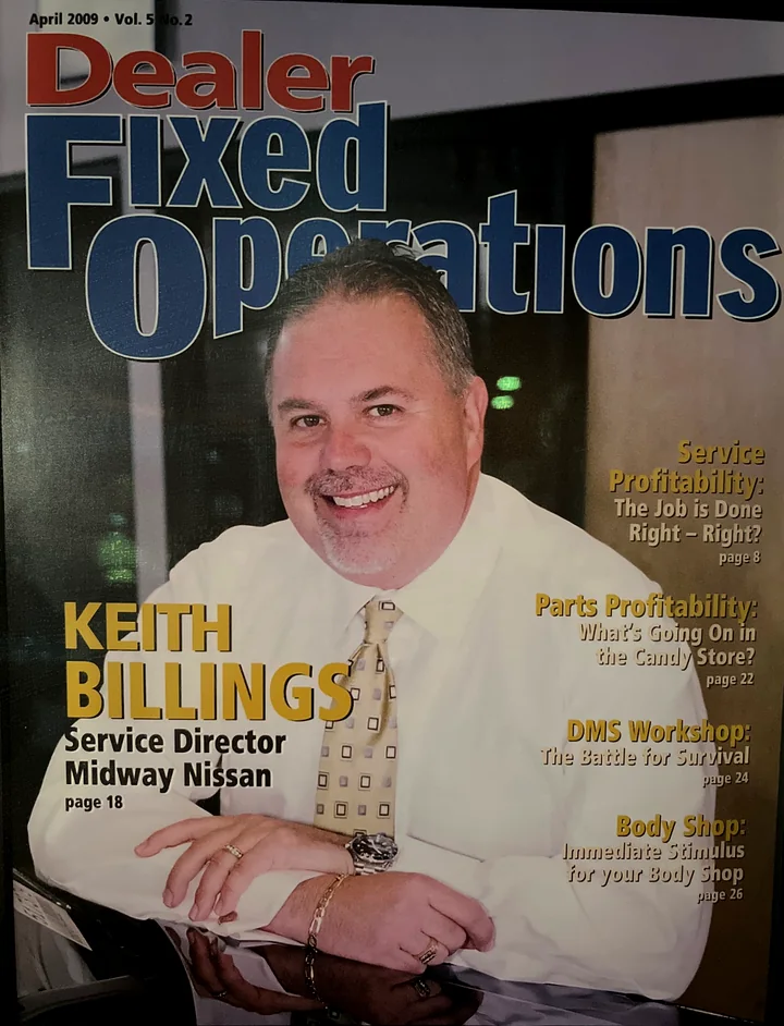 Cover of Dealer Fixed Operations, April 2009, featuring Keith Billings as Service Director